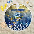 Personalized Parramatta Eels Beach Blanket Y2K Grunge Aesthetic With Cyber Flames and Starburst Graphics