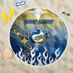 Personalized Parramatta Eels Beach Blanket Y2K Grunge Aesthetic With Cyber Flames and Starburst Graphics