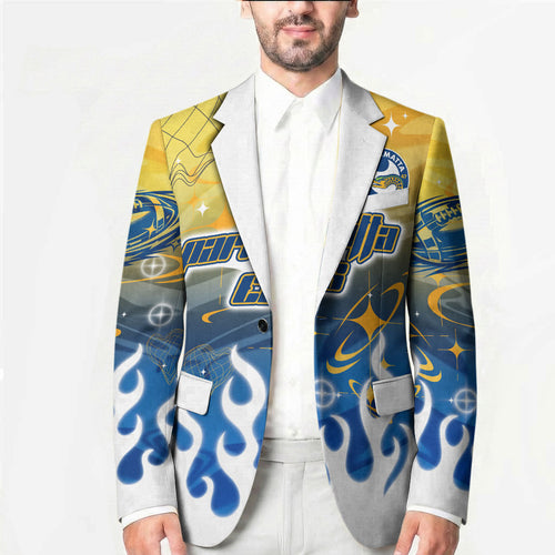 Personalized Parramatta Eels Blazer Y2K Grunge Aesthetic With Cyber Flames and Starburst Graphics