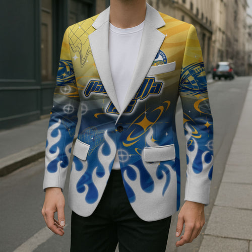 Personalized Parramatta Eels Blazer Y2K Grunge Aesthetic With Cyber Flames and Starburst Graphics