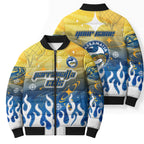 Personalized Parramatta Eels Bomber Puffer Jacket Y2K Grunge Aesthetic With Cyber Flames and Starburst Graphics