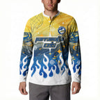 Personalized Parramatta Eels Button Sweatshirt Y2K Grunge Aesthetic With Cyber Flames and Starburst Graphics