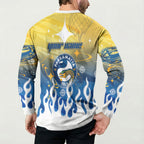 Personalized Parramatta Eels Button Sweatshirt Y2K Grunge Aesthetic With Cyber Flames and Starburst Graphics