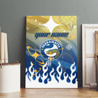 Personalized Parramatta Eels Canvas Wall Art Y2K Grunge Aesthetic With Cyber Flames and Starburst Graphics