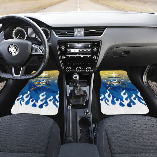 Personalized Parramatta Eels Car Mats Y2K Grunge Aesthetic With Cyber Flames and Starburst Graphics