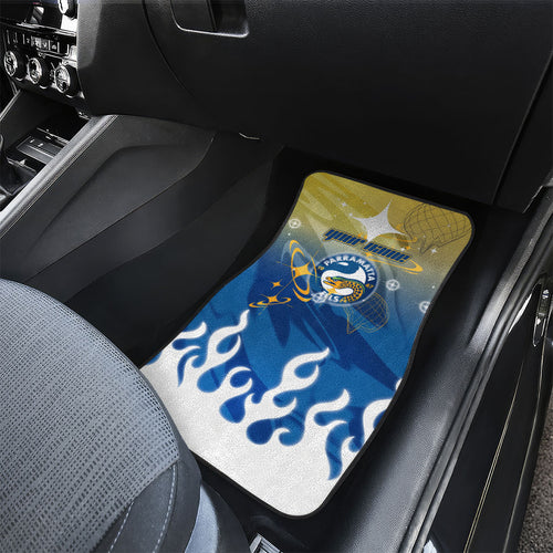 Personalized Parramatta Eels Car Mats Y2K Grunge Aesthetic With Cyber Flames and Starburst Graphics