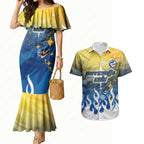 Personalized Parramatta Eels Couples Matching Mermaid Dress and Hawaiian Shirt Y2K Grunge Aesthetic With Cyber Flames and Starburst Graphics