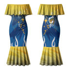 Personalized Parramatta Eels Couples Matching Mermaid Dress and Hawaiian Shirt Y2K Grunge Aesthetic With Cyber Flames and Starburst Graphics