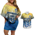 Personalized Parramatta Eels Couples Matching Off Shoulder Short Dress and Hawaiian Shirt Y2K Grunge Aesthetic With Cyber Flames and Starburst Graphics