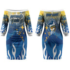 Personalized Parramatta Eels Couples Matching Off The Shoulder Long Sleeve Dress and Long Sleeve Button Shirt Y2K Grunge Aesthetic With Cyber Flames and Starburst Graphics