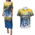 Personalized Parramatta Eels Couples Matching Puletasi and Hawaiian Shirt Y2K Grunge Aesthetic With Cyber Flames and Starburst Graphics