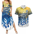 Personalized Parramatta Eels Couples Matching Summer Maxi Dress and Hawaiian Shirt Y2K Grunge Aesthetic With Cyber Flames and Starburst Graphics