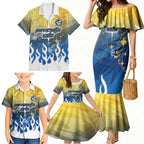 Personalized Parramatta Eels Family Matching Mermaid Dress and Hawaiian Shirt Y2K Grunge Aesthetic With Cyber Flames and Starburst Graphics