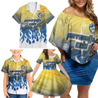 Personalized Parramatta Eels Family Matching Off Shoulder Short Dress and Hawaiian Shirt Y2K Grunge Aesthetic With Cyber Flames and Starburst Graphics