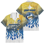 Personalized Parramatta Eels Family Matching Summer Maxi Dress and Hawaiian Shirt Y2K Grunge Aesthetic With Cyber Flames and Starburst Graphics