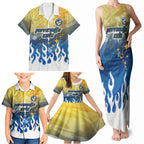 Personalized Parramatta Eels Family Matching Tank Maxi Dress and Hawaiian Shirt Y2K Grunge Aesthetic With Cyber Flames and Starburst Graphics