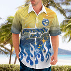 Personalized Parramatta Eels Hawaiian Shirt Y2K Grunge Aesthetic With Cyber Flames and Starburst Graphics