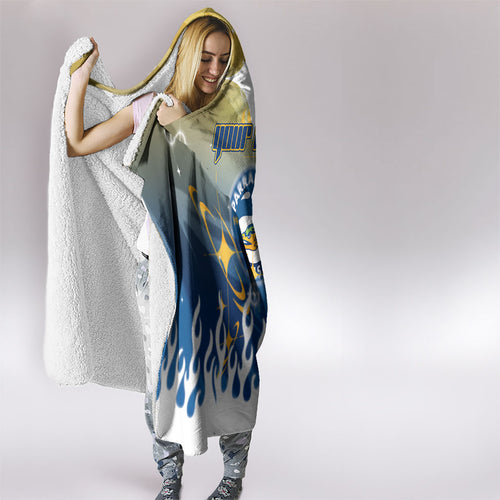 Personalized Parramatta Eels Hooded Blanket Y2K Grunge Aesthetic With Cyber Flames and Starburst Graphics