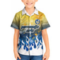 Personalized Parramatta Eels Kid Hawaiian Shirt Y2K Grunge Aesthetic With Cyber Flames and Starburst Graphics
