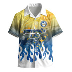Personalized Parramatta Eels Kid Hawaiian Shirt Y2K Grunge Aesthetic With Cyber Flames and Starburst Graphics