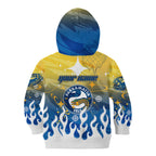 Personalized Parramatta Eels Kid Hoodie Y2K Grunge Aesthetic With Cyber Flames and Starburst Graphics