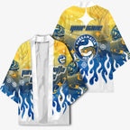 Personalized Parramatta Eels Kimono Y2K Grunge Aesthetic With Cyber Flames and Starburst Graphics