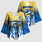 Personalized Parramatta Eels Kimono Sleeve Blouse Y2K Grunge Aesthetic With Cyber Flames and Starburst Graphics