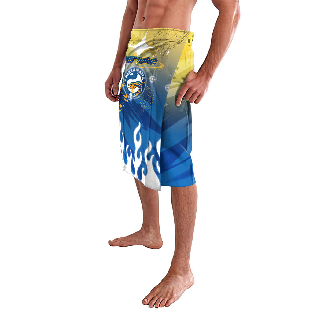 Personalized Parramatta Eels Lavalava Y2K Grunge Aesthetic With Cyber Flames and Starburst Graphics