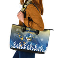 Personalized Parramatta Eels Leather Tote Bag Y2K Grunge Aesthetic With Cyber Flames and Starburst Graphics