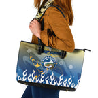 Personalized Parramatta Eels Leather Tote Bag Y2K Grunge Aesthetic With Cyber Flames and Starburst Graphics
