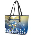 Personalized Parramatta Eels Leather Tote Bag Y2K Grunge Aesthetic With Cyber Flames and Starburst Graphics
