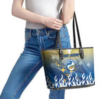 Personalized Parramatta Eels Leather Tote Bag Y2K Grunge Aesthetic With Cyber Flames and Starburst Graphics
