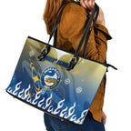 Personalized Parramatta Eels Leather Tote Bag Y2K Grunge Aesthetic With Cyber Flames and Starburst Graphics