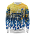 Personalized Parramatta Eels Long Sleeve Shirt Y2K Grunge Aesthetic With Cyber Flames and Starburst Graphics