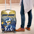 Personalized Parramatta Eels Luggage Cover Y2K Grunge Aesthetic With Cyber Flames and Starburst Graphics