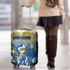 Personalized Parramatta Eels Luggage Cover Y2K Grunge Aesthetic With Cyber Flames and Starburst Graphics