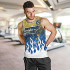 Personalized Parramatta Eels Men Tank Top Y2K Grunge Aesthetic With Cyber Flames and Starburst Graphics