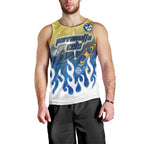 Personalized Parramatta Eels Men Tank Top Y2K Grunge Aesthetic With Cyber Flames and Starburst Graphics