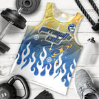 Personalized Parramatta Eels Men Tank Top Y2K Grunge Aesthetic With Cyber Flames and Starburst Graphics