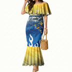 Personalized Parramatta Eels Mermaid Dress Y2K Grunge Aesthetic With Cyber Flames and Starburst Graphics