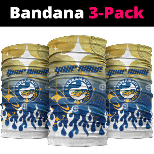 Personalized Parramatta Eels Neck Gaiter Y2K Grunge Aesthetic With Cyber Flames and Starburst Graphics