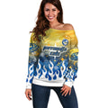 Personalized Parramatta Eels Off Shoulder Sweater Y2K Grunge Aesthetic With Cyber Flames and Starburst Graphics