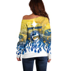 Personalized Parramatta Eels Off Shoulder Sweater Y2K Grunge Aesthetic With Cyber Flames and Starburst Graphics