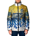 Personalized Parramatta Eels Padded Jacket Y2K Grunge Aesthetic With Cyber Flames and Starburst Graphics