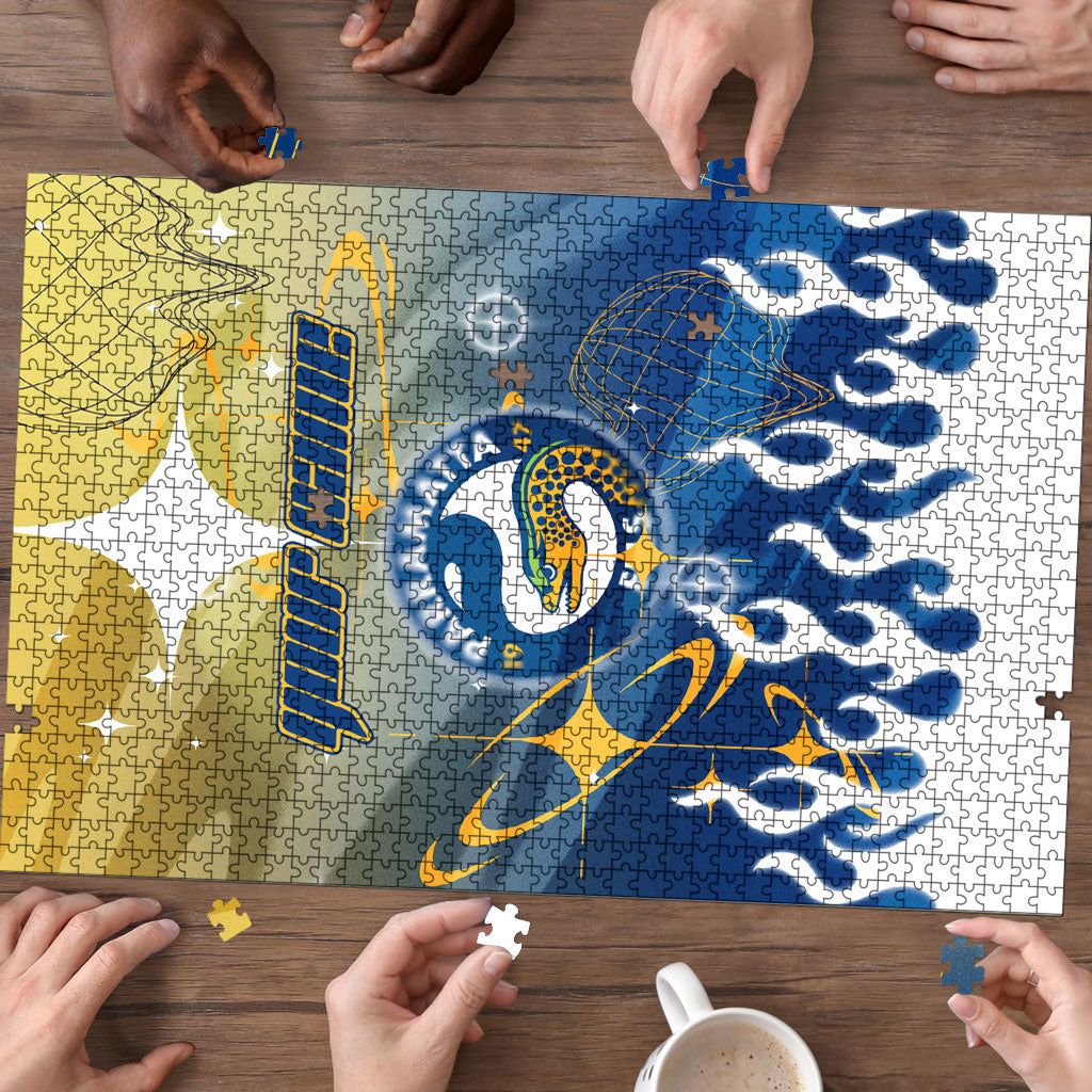 Personalized Parramatta Eels Puzzle Y2K Grunge Aesthetic With Cyber Flames and Starburst Graphics
