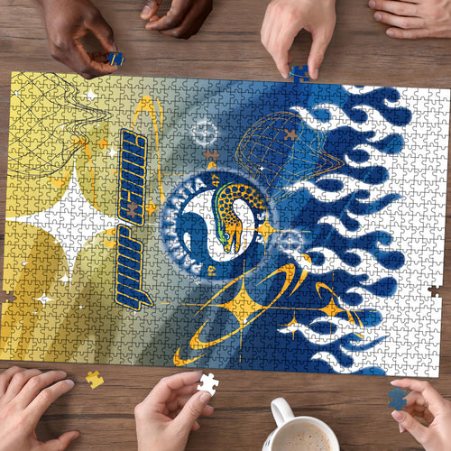 Personalized Parramatta Eels Puzzle Y2K Grunge Aesthetic With Cyber Flames and Starburst Graphics