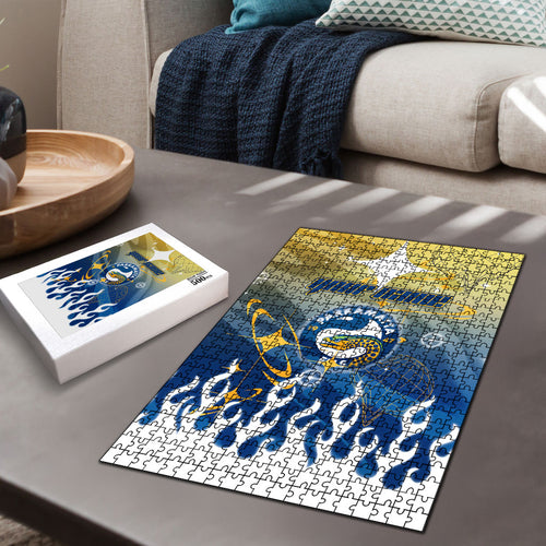 Personalized Parramatta Eels Puzzle Y2K Grunge Aesthetic With Cyber Flames and Starburst Graphics