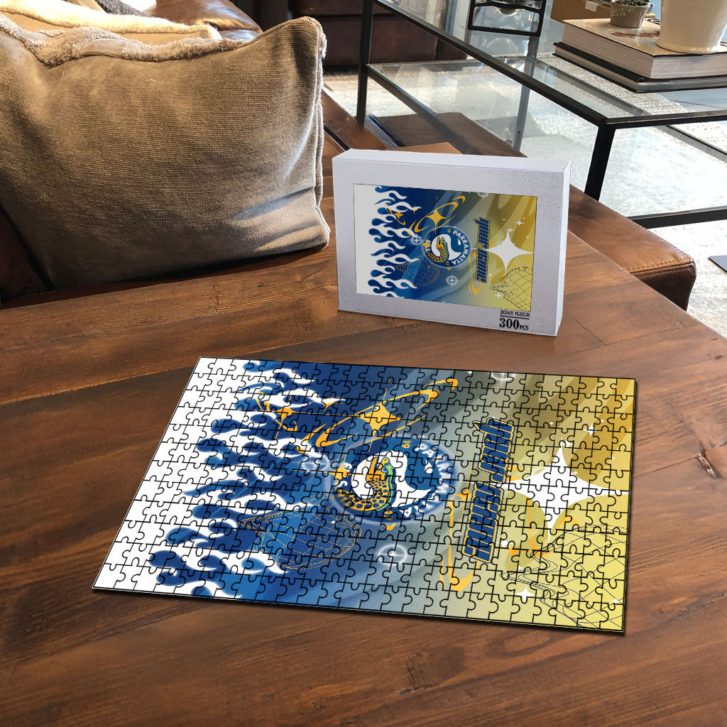 Personalized Parramatta Eels Puzzle Y2K Grunge Aesthetic With Cyber Flames and Starburst Graphics