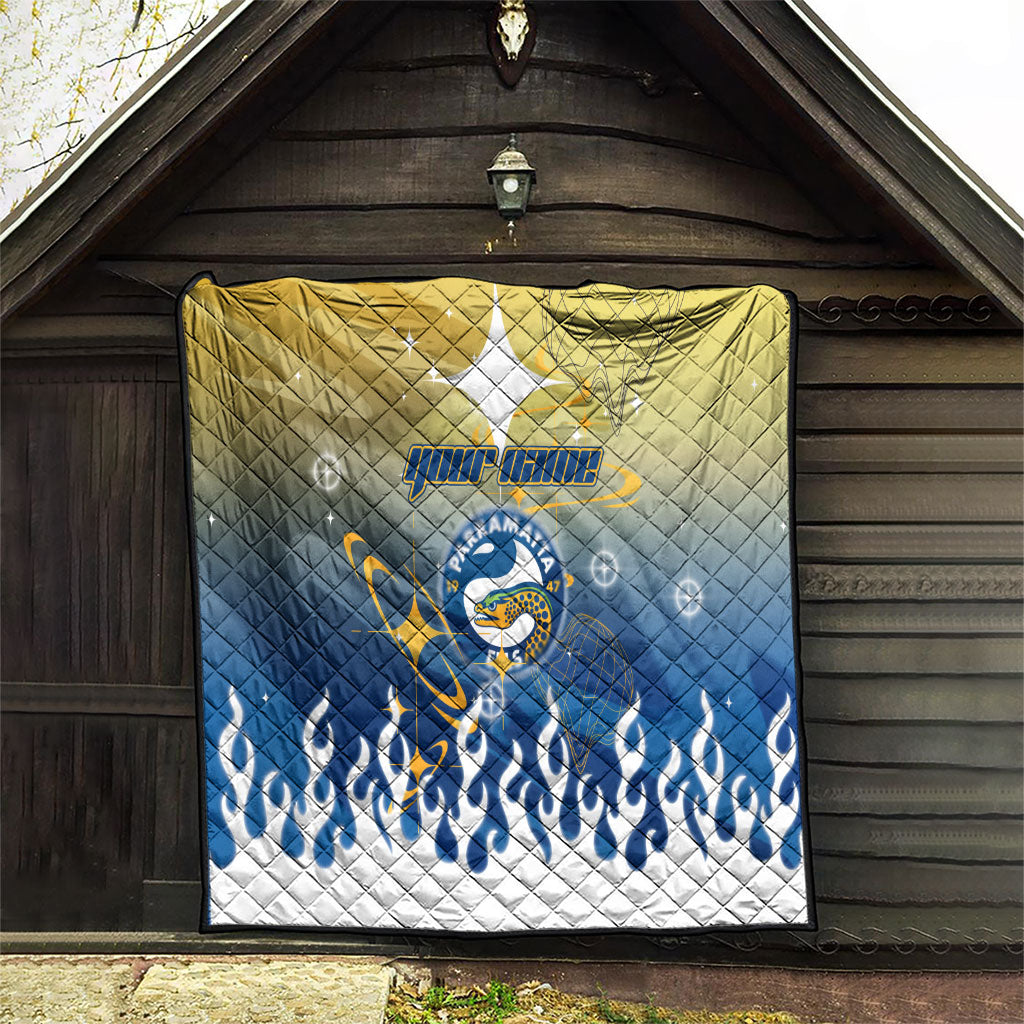Personalized Parramatta Eels Quilt Y2K Grunge Aesthetic With Cyber Flames and Starburst Graphics