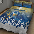 Personalized Parramatta Eels Quilt Bed Set Y2K Grunge Aesthetic With Cyber Flames and Starburst Graphics